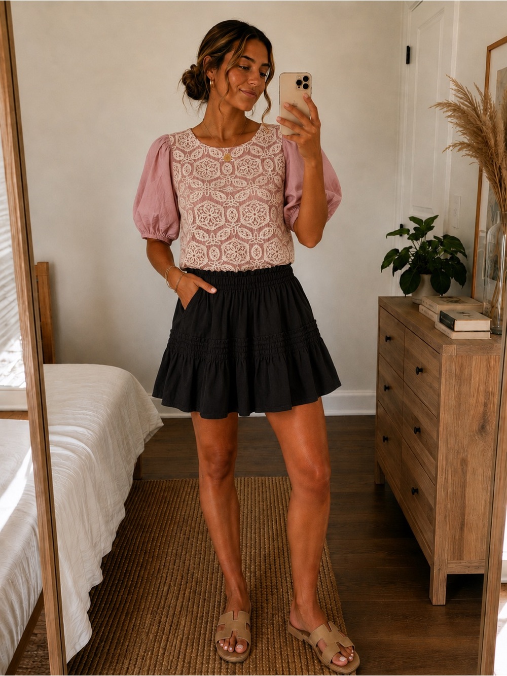 mittoshop Black Tiered Smocked Waist Skirt